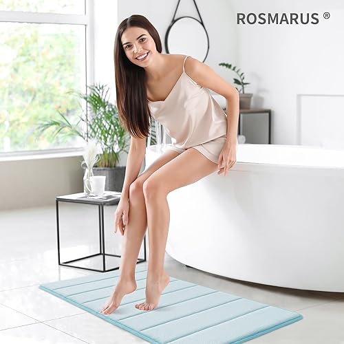 Miniatura 2 de ROSMARUS Tapete de baño de espuma viscoelástica de 17 x 24 pies, tapete de ducha absorbente de agua, tapete de baño grueso antideslizante con