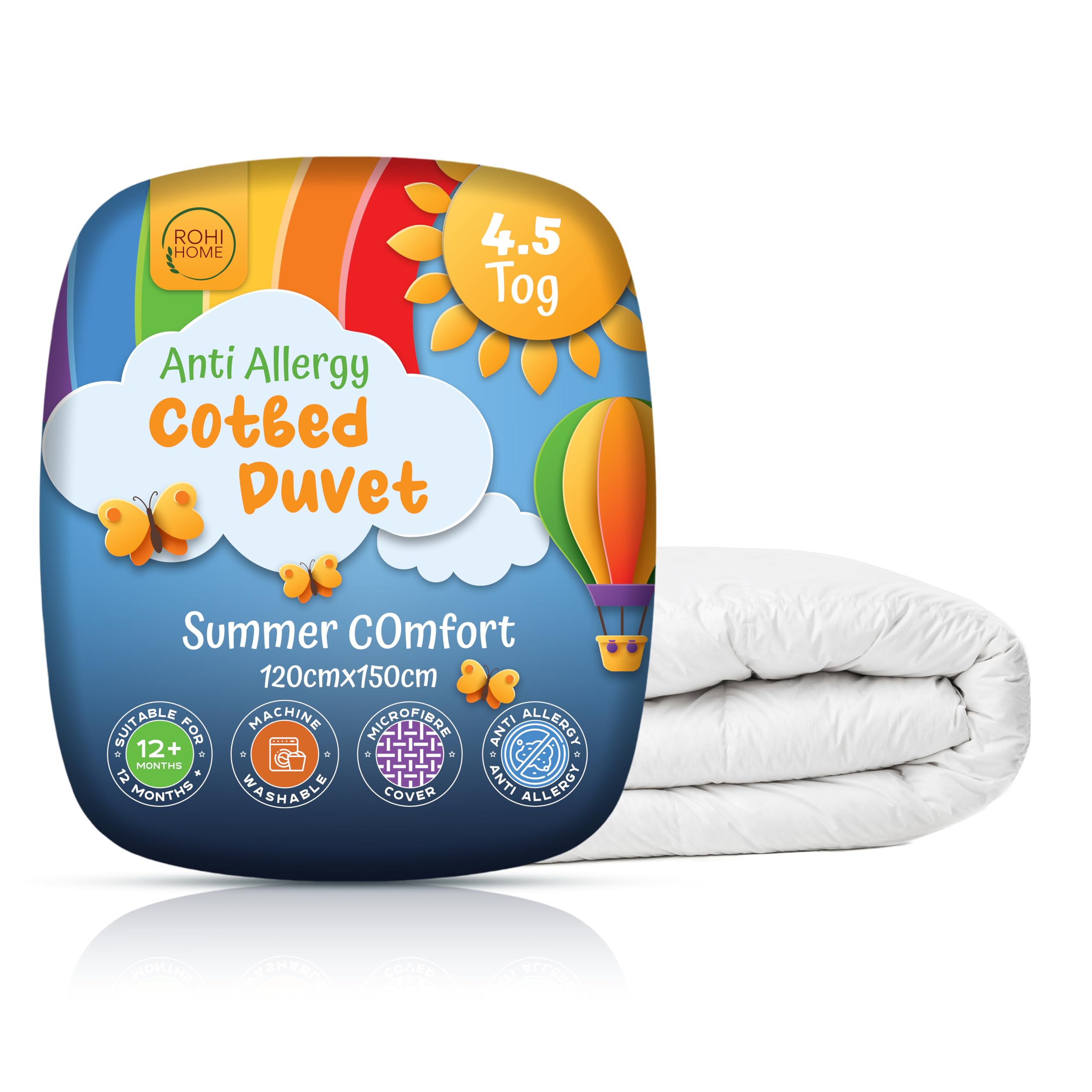 Rohi4.5 Tog Cot Bed Duvet – Microfibre Anti-Allergy Toddler Duvet – Lightweight, Breathable & Ultra Comfy Baby Quilt 120cm x 150cm