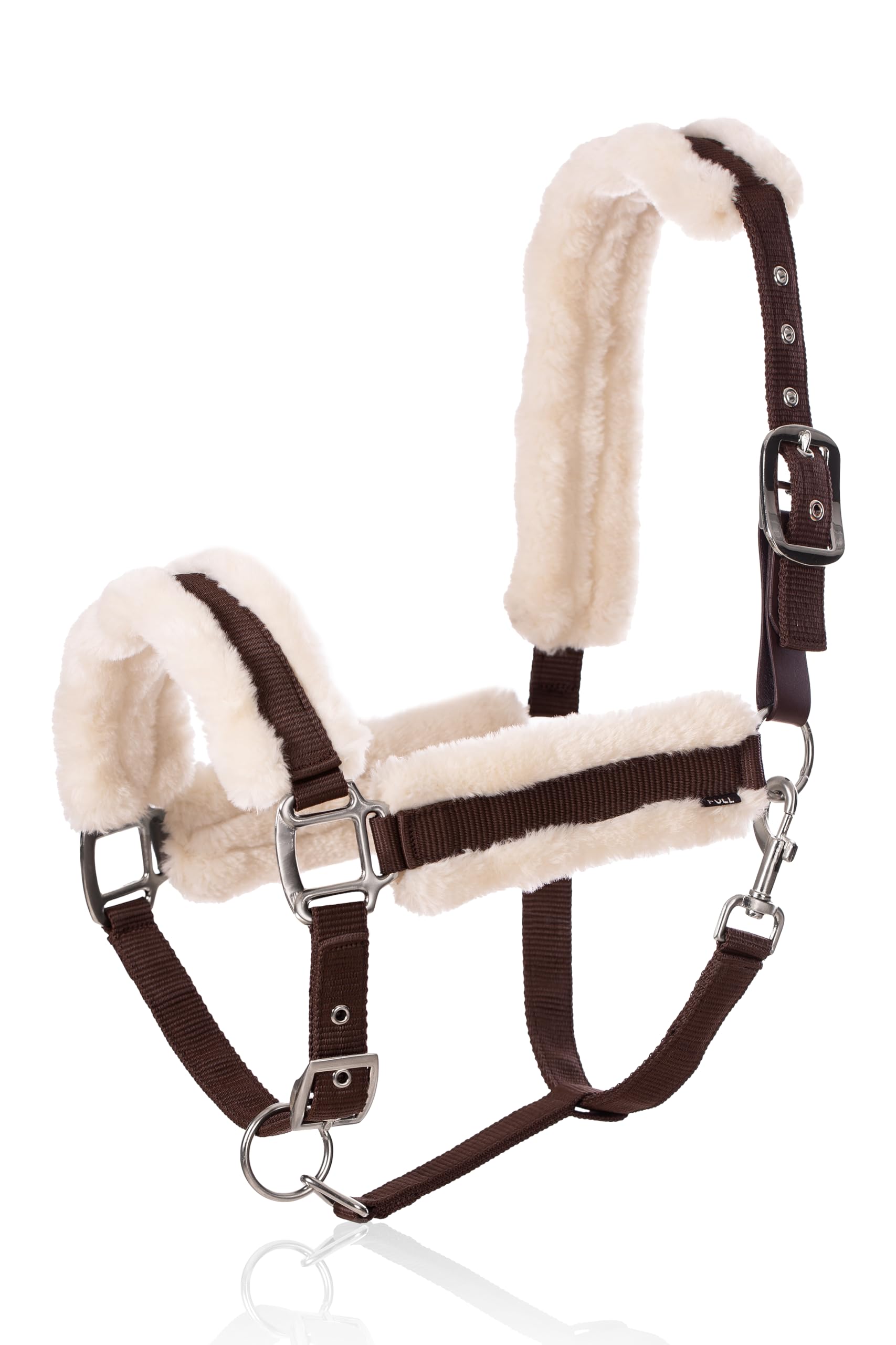Equinavia Valkyrie Ultra Fleece Breakaway Horse Halter | Padded Fleece Adjustable Safety Halter with Nylon Webbing - Brown/Ivory White - Horse