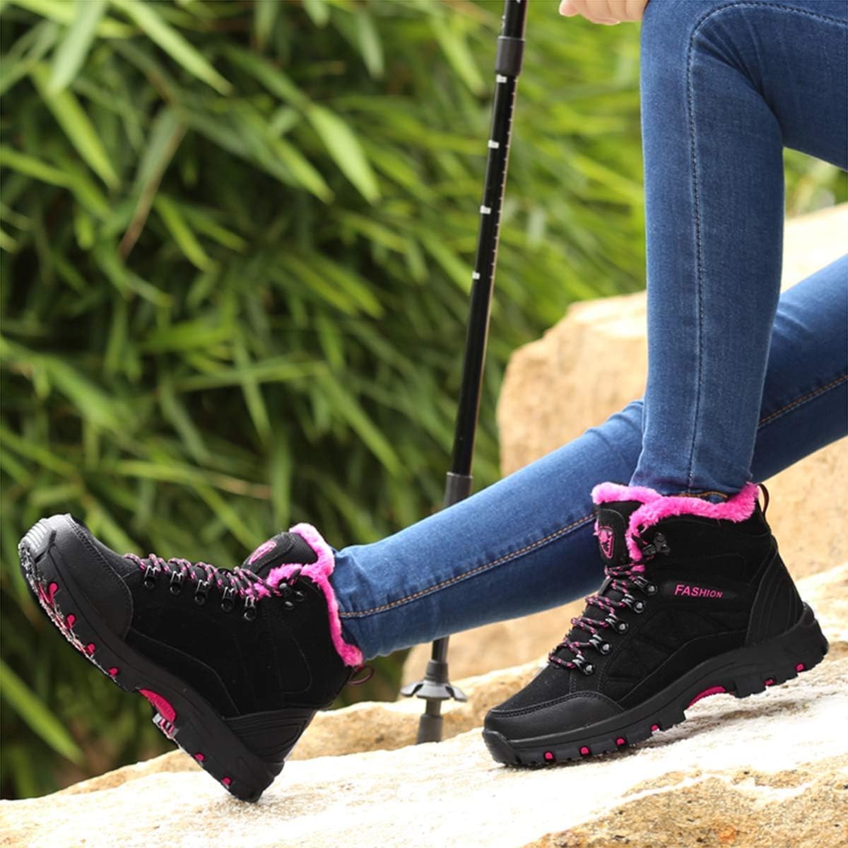 Botas De Montaña Unisex De Caña Alta para Exteriores Cálidas Botas De Montañismo Antideslizantes Zapatos De Senderismo Y Trekking para Hombre Y Mujer 8013, Black Pink, 6.5 UK