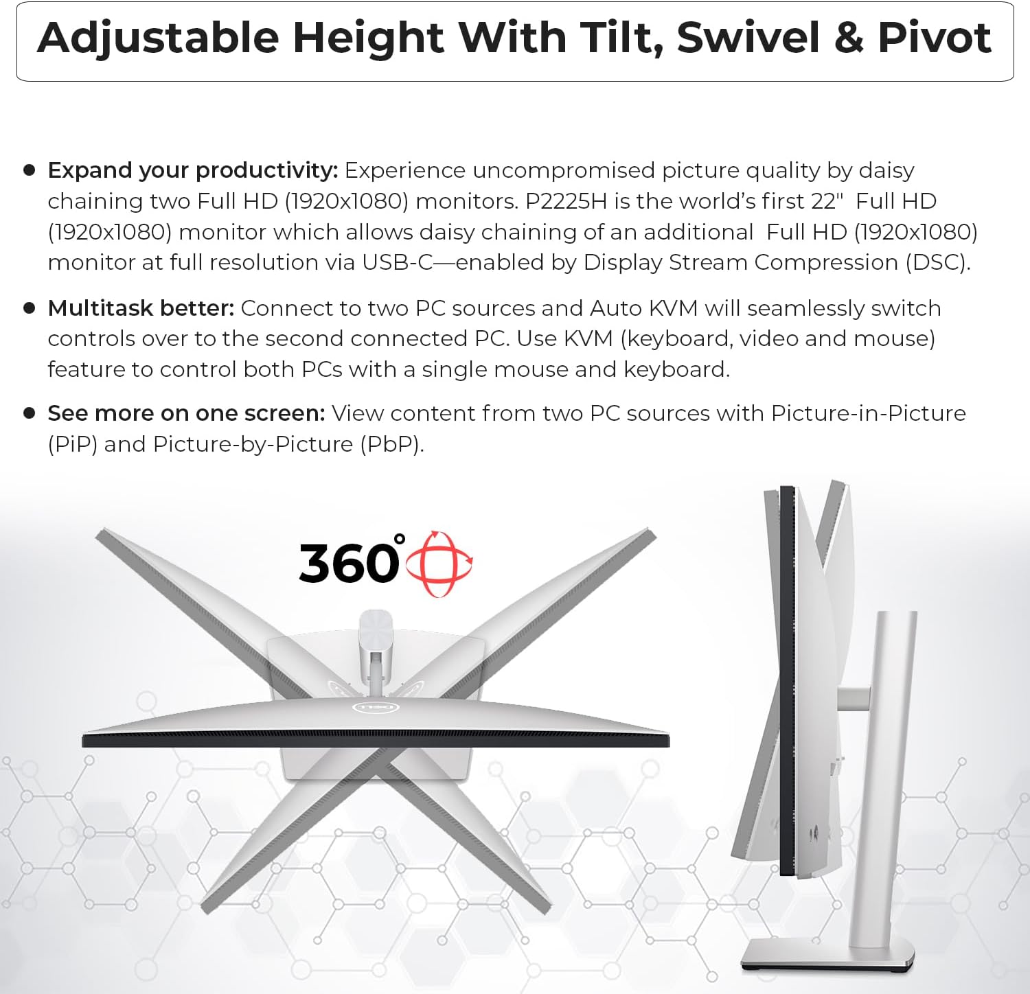 Dell P2225H 22" 16:9 IPS Computer Monitor Screen with DisplayPort and USB 3.0 Upstream Cables with Power Cord + USB 3.0 Upstream Cable + Display Port Cable + HDMI Cable + Microfiber Cloth (Renewed)