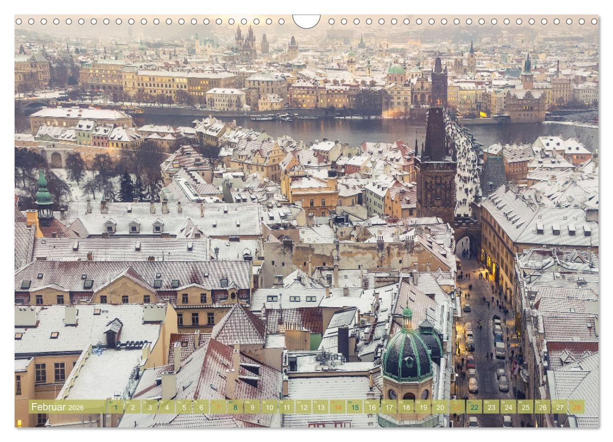 Winterzauber in Prag (Wandkalender 2026 DIN A3 quer), CALVENDO Monatskalender: Wunderschöne romantische Winteransichten auf der linken Moldauseite