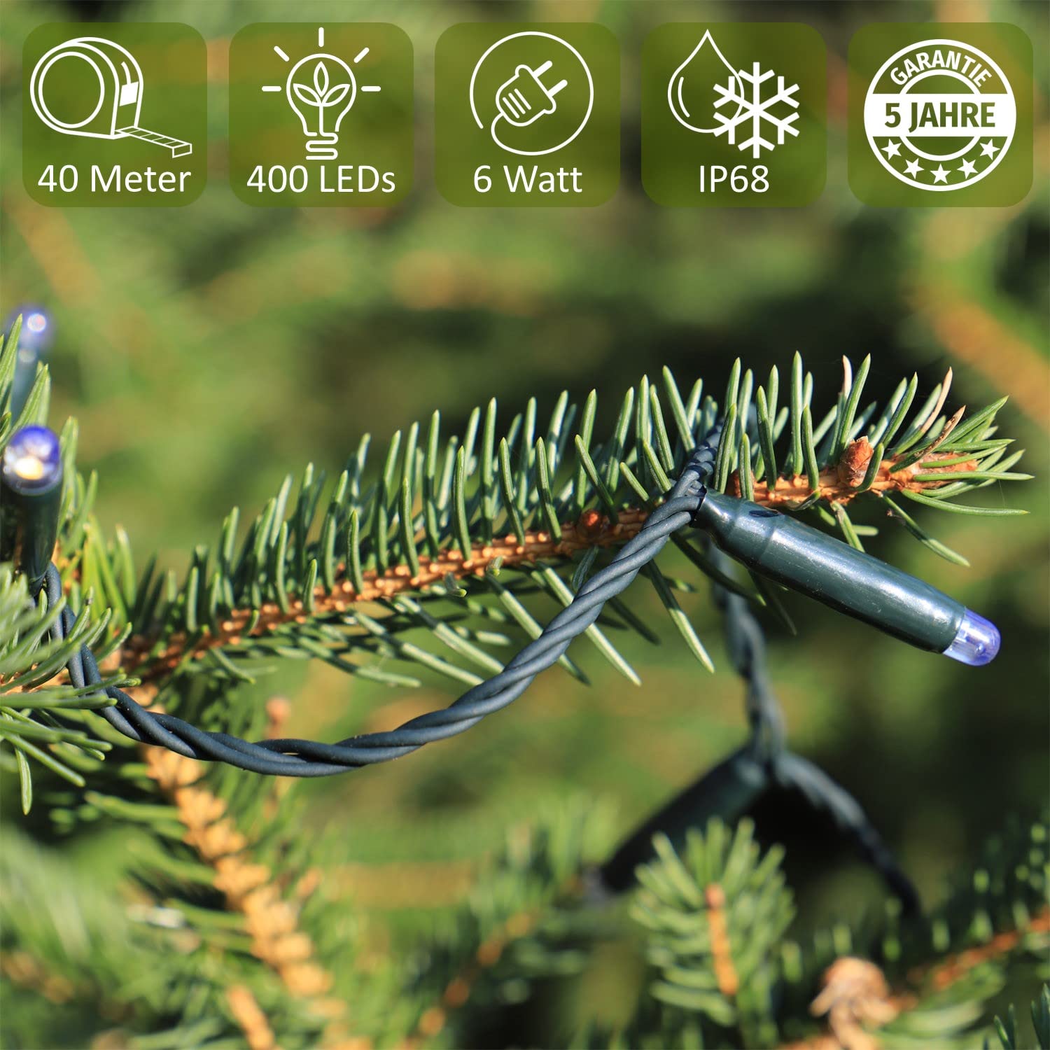 CLGarden LED Premium Lichterkette 5 Jahre Garantie IP68 40 Meter 400 Lichter außen innen Kette warm weiss