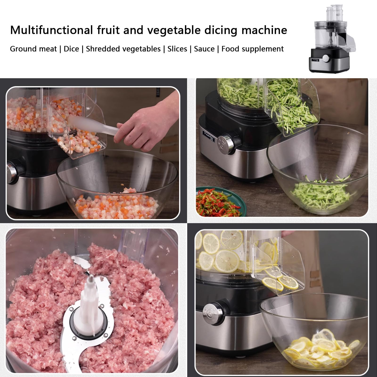 Cortadora Eléctrica Multifunción Para Frutas Y Verduras Con Funciones De Picado Carne, Corte En Dados, Rallado Rodajas; Picadora