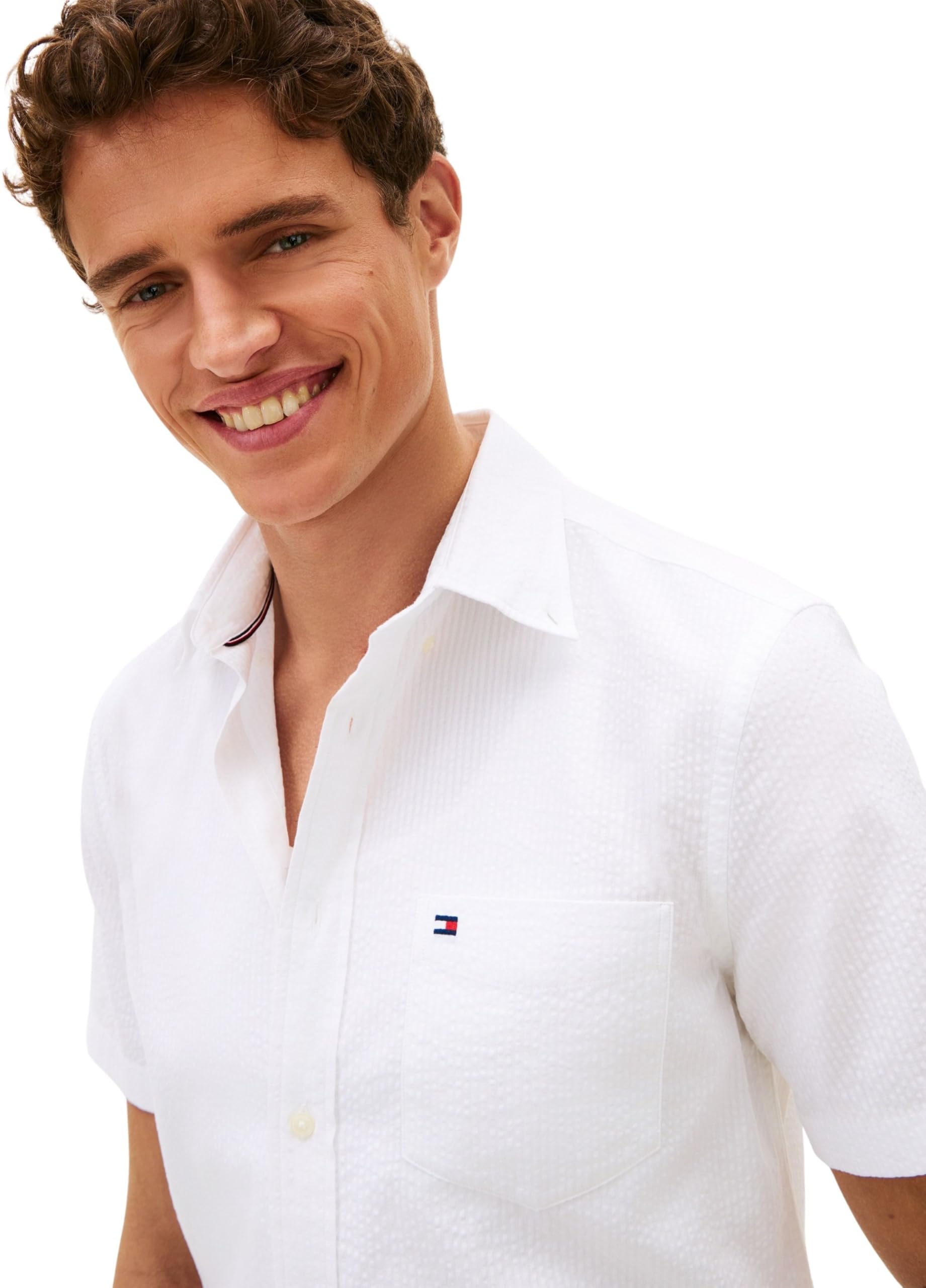 Tommy Hilfiger Seersucker Solid SS RF Shirt Mw0mw38570 Camicia L/S Uomo (Pacco da 1)