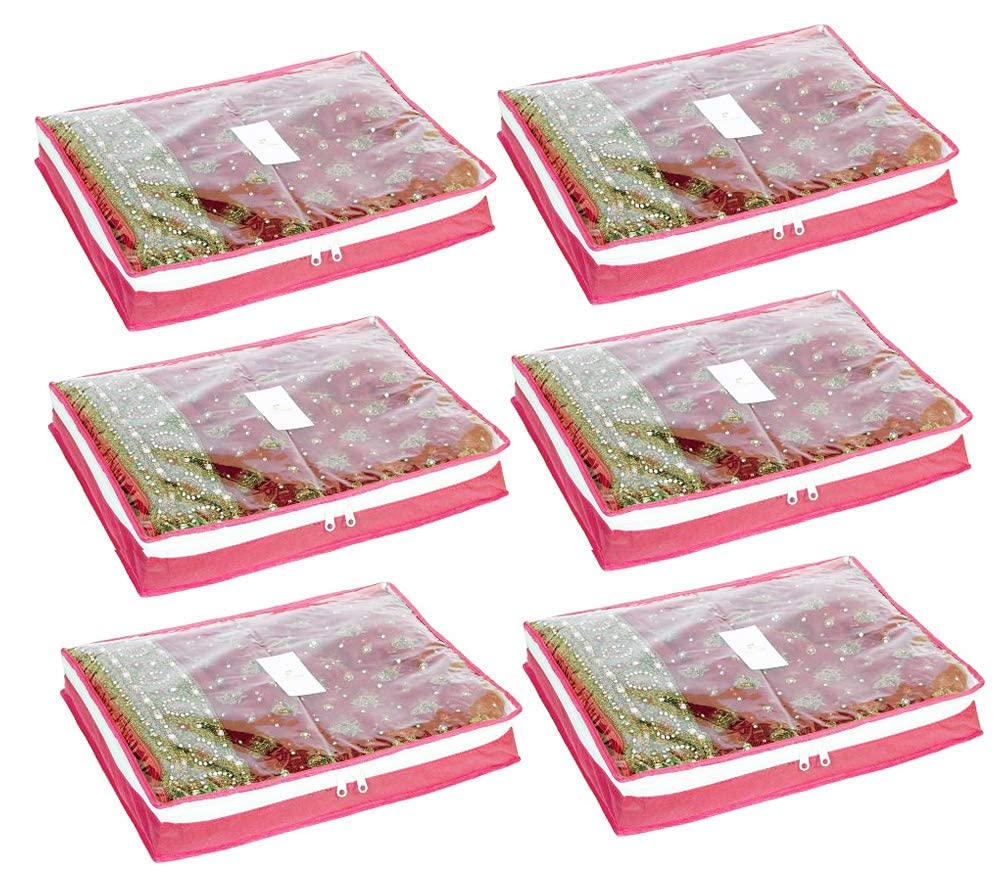 Housses pour sari non tissé rose protégeant de la poussière avec soufflet de 7,6 cm