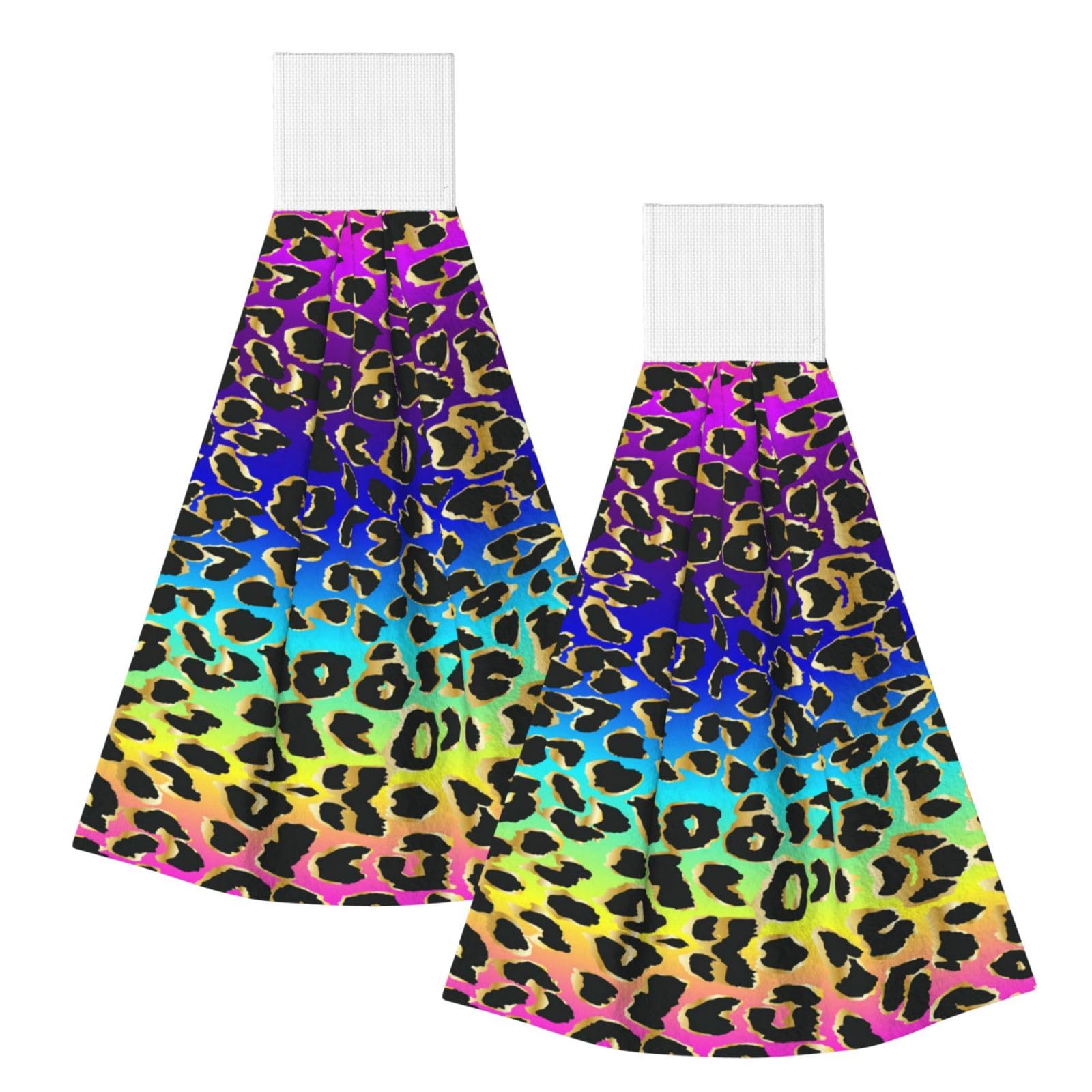 DOPKLNA Leopard Animal, 2 Pcs Hanging Coral Fiber Hand Towels for Bathroom, Absorbent Kitchen Towels