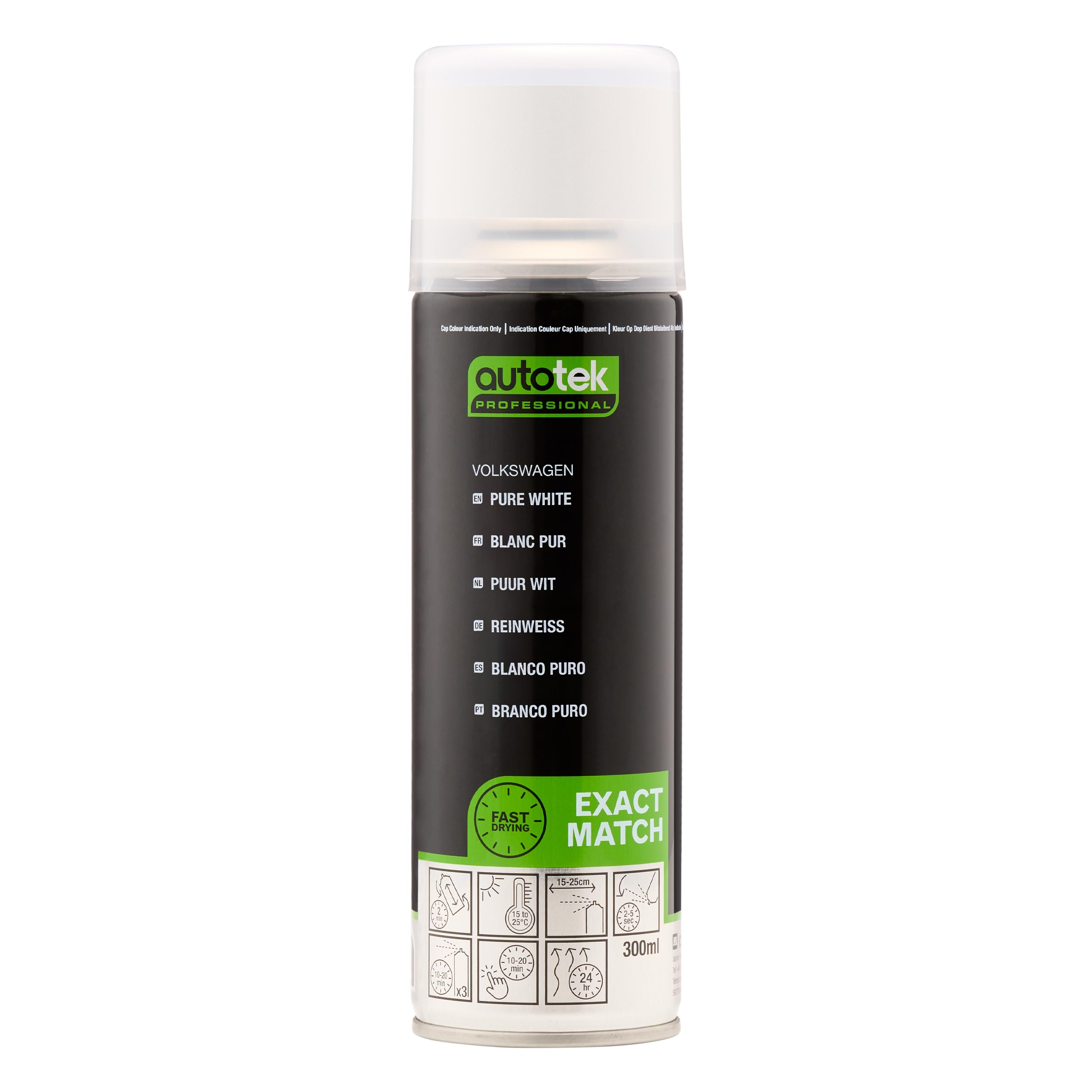 Autotek Professional Exact Match Car Spray Paint, Volkswagen Pure White Aerosol Spray, 300 ml
