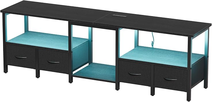 TV Stand for 80/75 Inch TV, LED Entertainment Center with 4 Fabric Drawers and Power Outlets, Modern Industrial TV Media Console for Living Room, Bedroom Storage Cabinet - 71'' Black