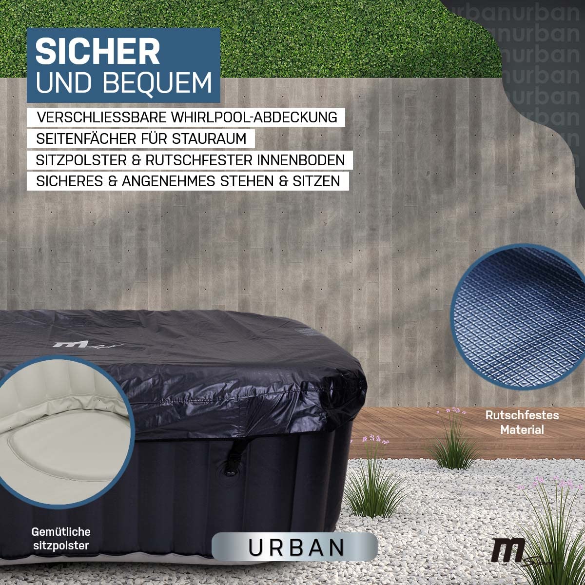 Miweba MSpa Whirlpool Nest | 2 Personen Pool aufblasbar - Spa eckig 186.0 cm x 125.0 cm - UVC+ Wasserreinigung - In & Outdoor Pool - Aufstellpool mit Fernbedienung - Hot Tub - Aufblasbarer Whirlpool