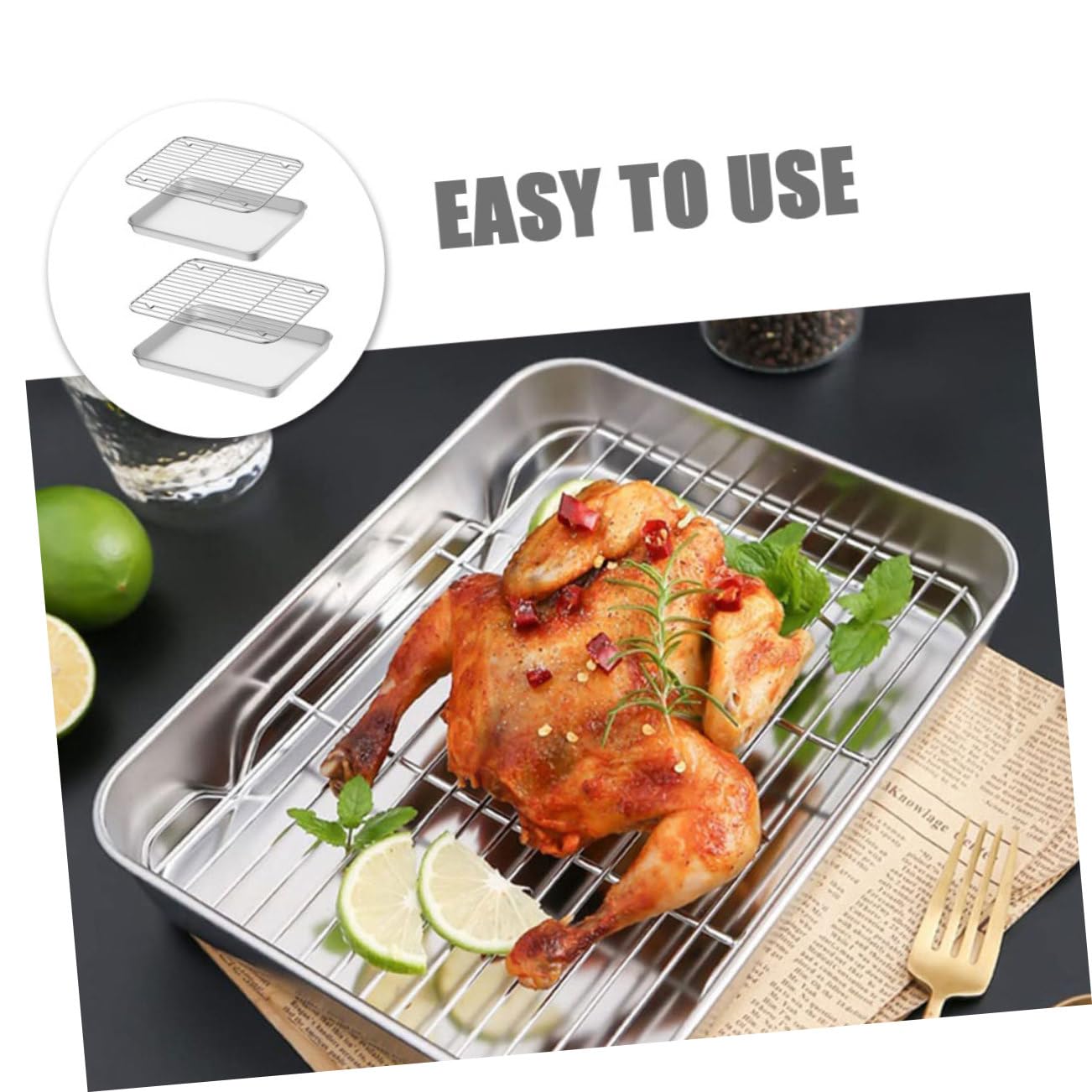 2 Sätze Stainless Steel Backblech Set mit Gitterrost Teiliges Backform Set für Vielseitiges Kochen für Gesunde Zubereitung Grillen