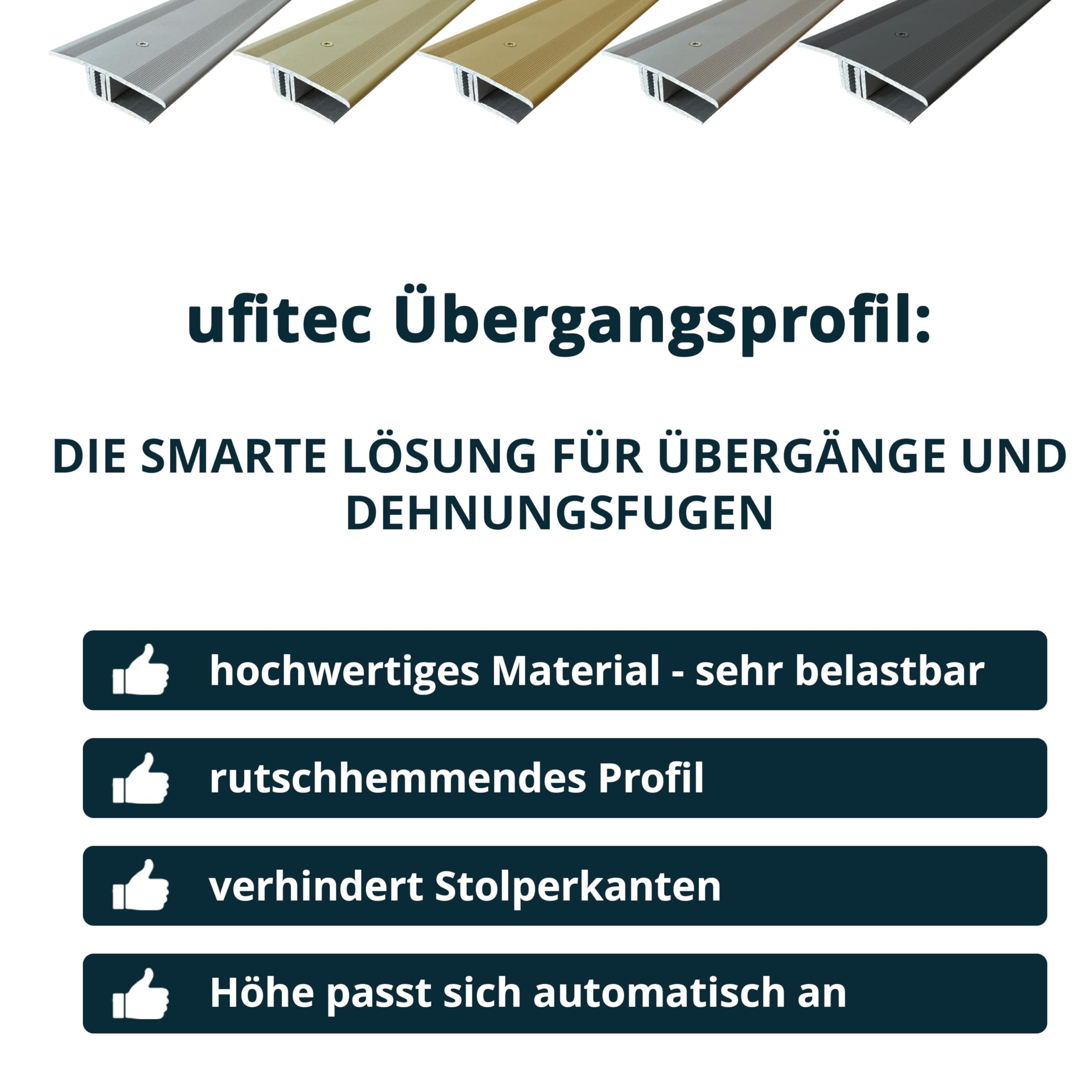 ufitec system profilowy do parkietów i podłóg laminowanych – do wykładzin o wysokości 7-15 mm – dostępny w wielu kolorach (profil przejściowy 270 cm długości | 45 mm szerokości, ciemny brąz)