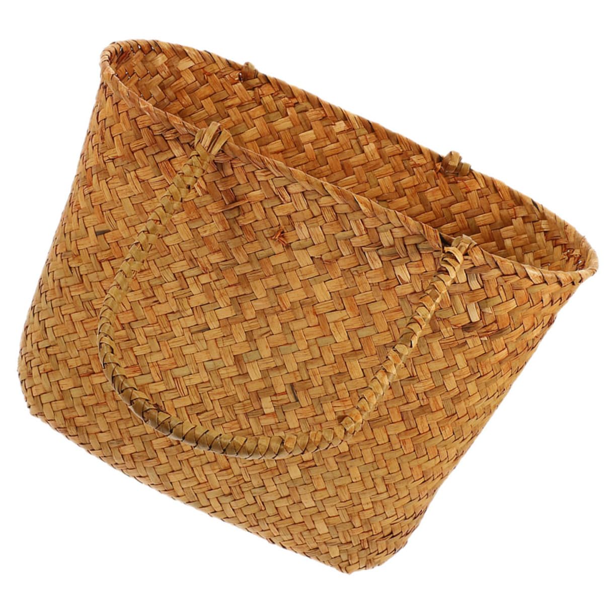 Hohopeti Cesta Pequeña con Asa de Paja Natural para Almacenamiento y Decoración, Diseño Delicado, Ligera, Adecuada para IR la Playa o Decorar Tu Salón