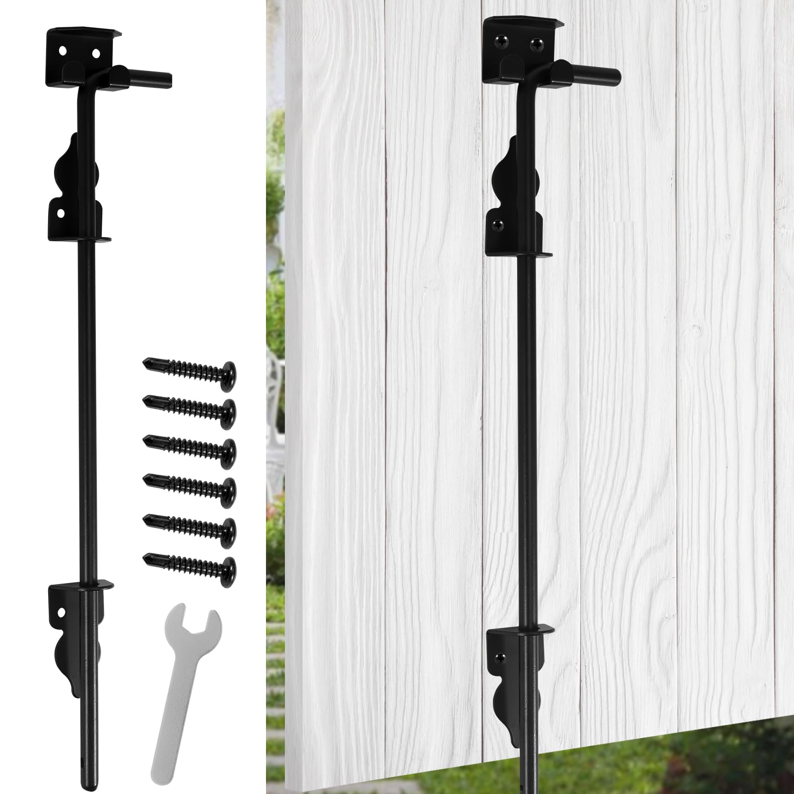 Nihuifdpy 1Pcs Cane Bolt Gate Drop Rod Kit 18 Inch Heavy Duty Iron Gate Ground Latch Multipurpose Fence Ground Latch Gates Doors Stopper Cane Bolt Hardware For Wooden Fence Gates(18Inch,)