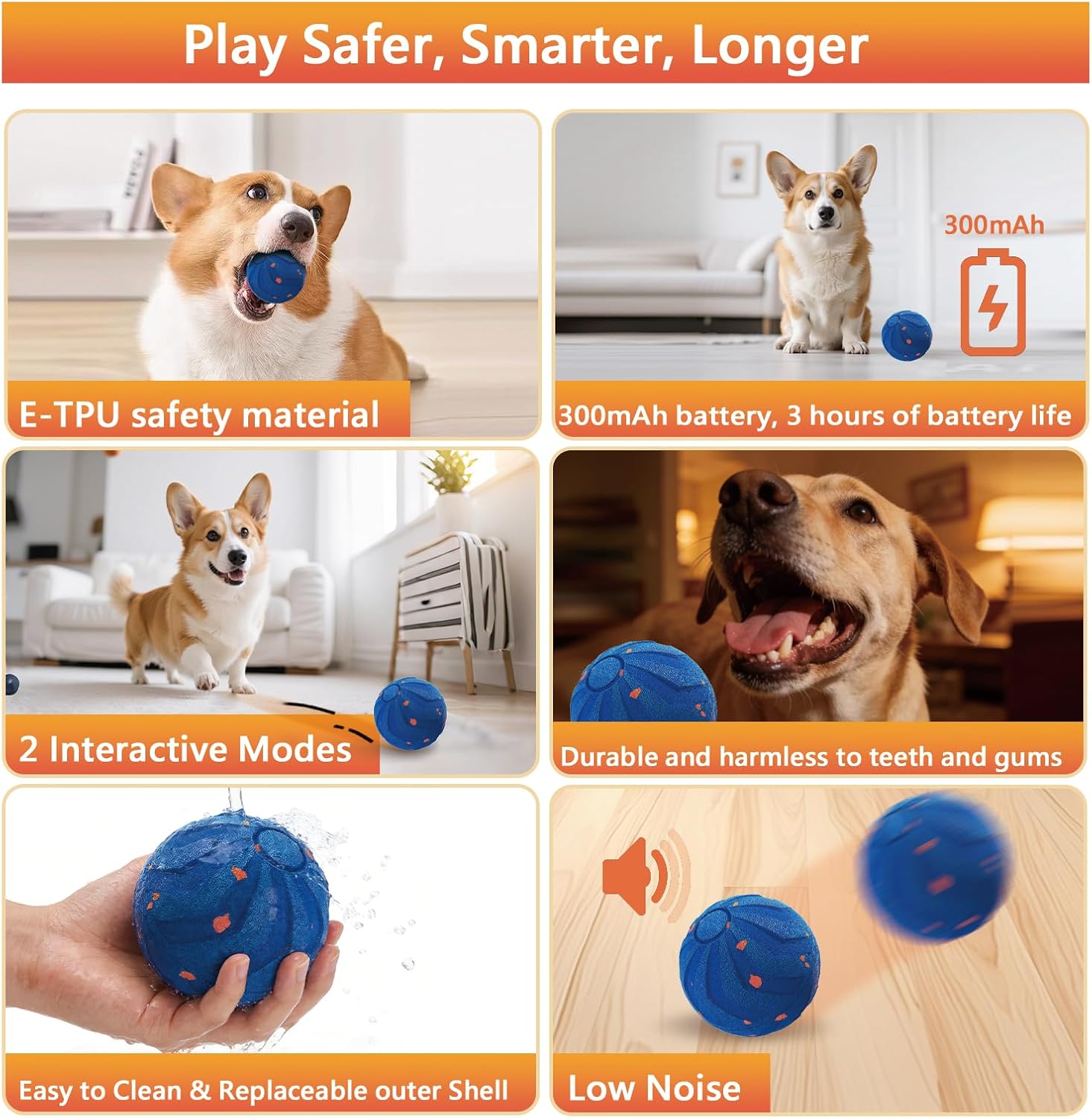 Smart Interactive Dog Toy, Automatic Moving, Bouncing and Rotating, E-TPU Material, IPX7 Waterproof Rating, Active Rolling Ball for Medium and Large Dogs-Blue