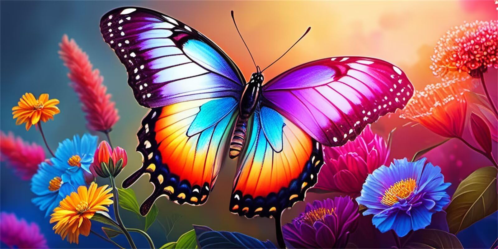 Diamond Painting Papillons Multicolores Grand Format pour Décoration Murale Salon 70x140cm