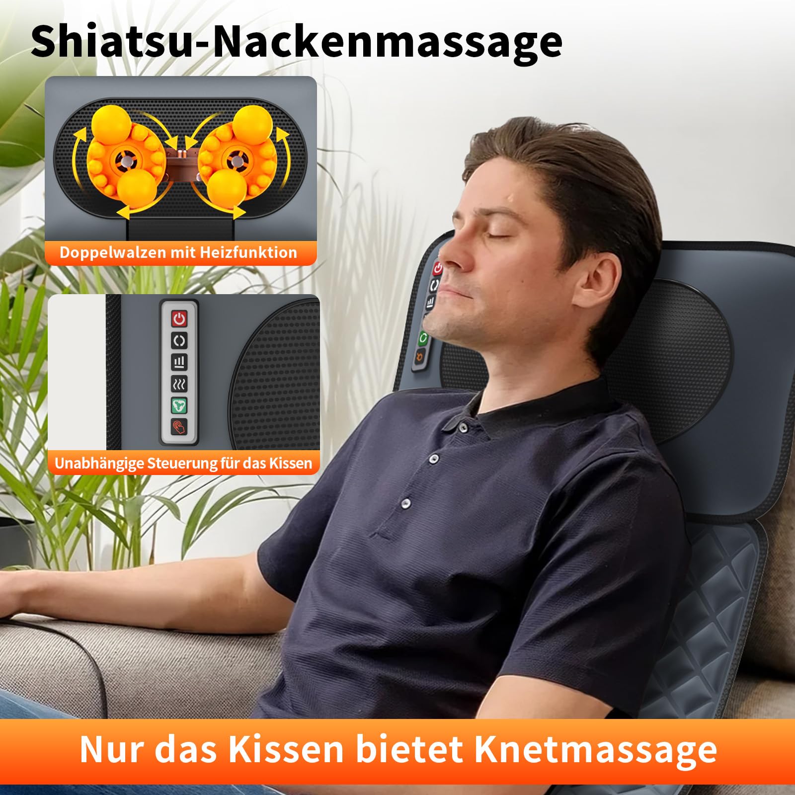 Massagematte mit Wärmefunktion, Shiatsu Massagematte Ganzkörpermassage, Massagesitzauflage mit 30 Massageköpfe 9 Vibrationsmotoren, Nacken und Schulter-Rückenmassagegerät Geschenke für Männer Frauen