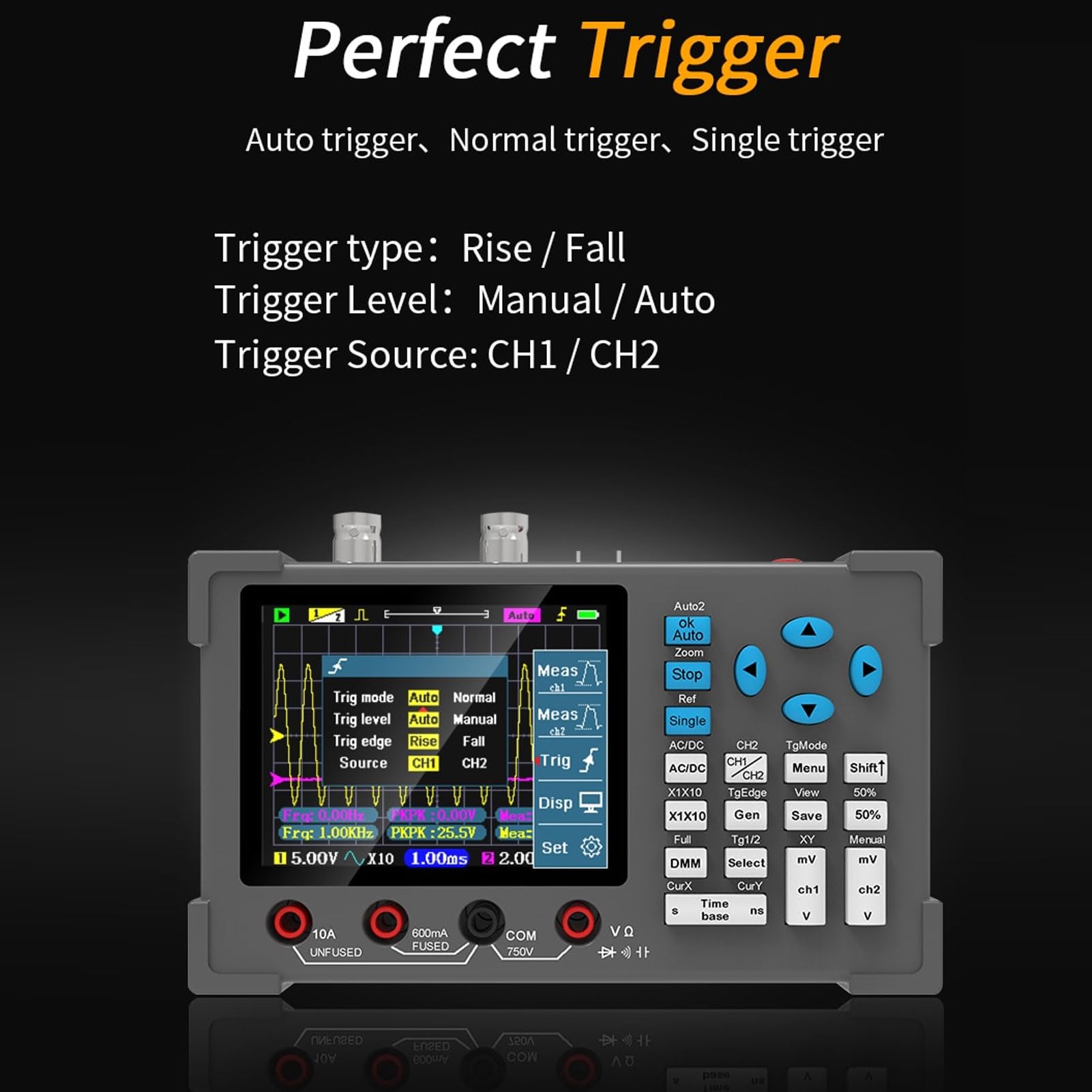 Digitaler Oszilloskop-Multimeter-Signalgenerator, 120 MHz, 250 MSa/s, 3,2-Zoll-IPS-Display, 2 Kanäle mit Wellenformanalyse für Tests in der Elektroniktechnik