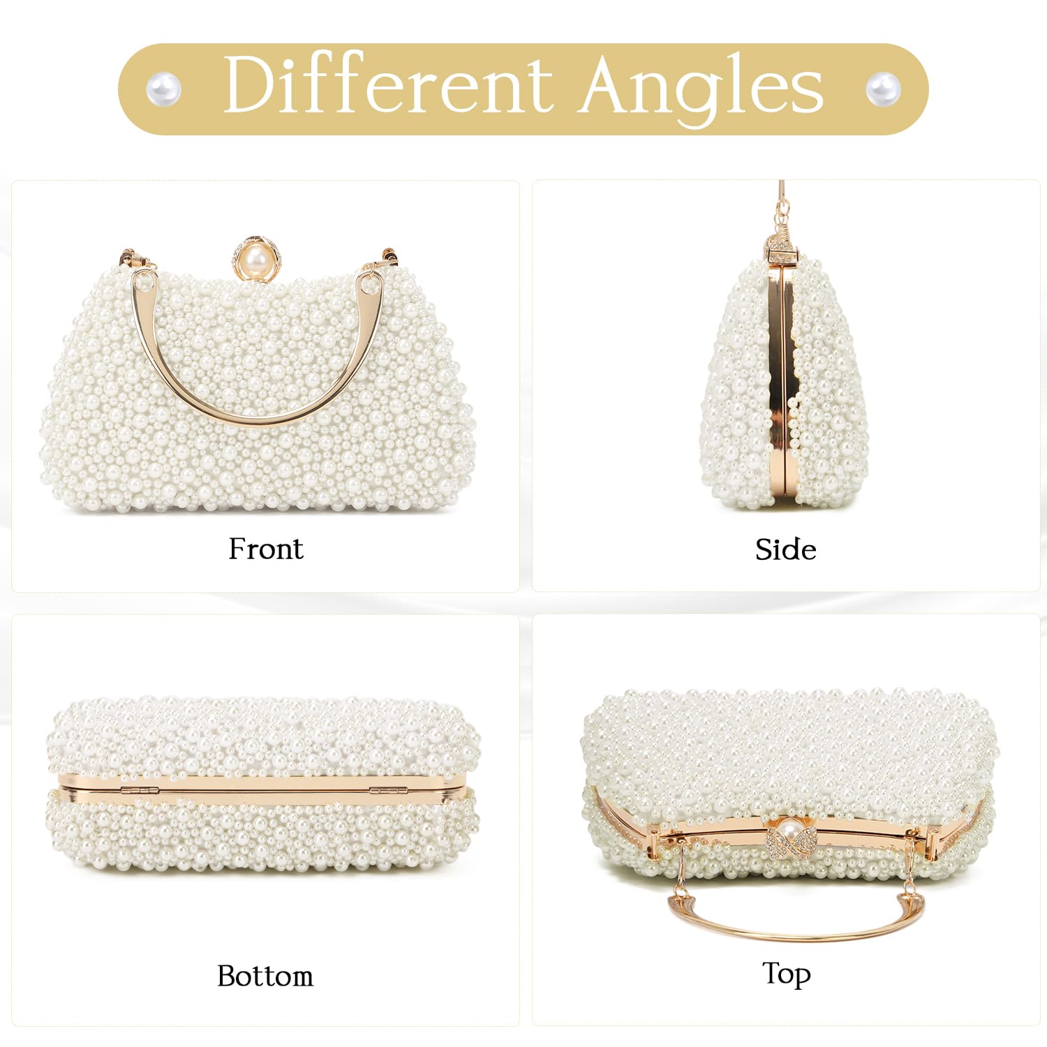 EVEOUT Pochette en Perles pour Femme élégant Clutch de Soirée avec Chaîne Sac à main de Perles pour Mariée Sac bandoulière pour Mariage Fête(Beige)