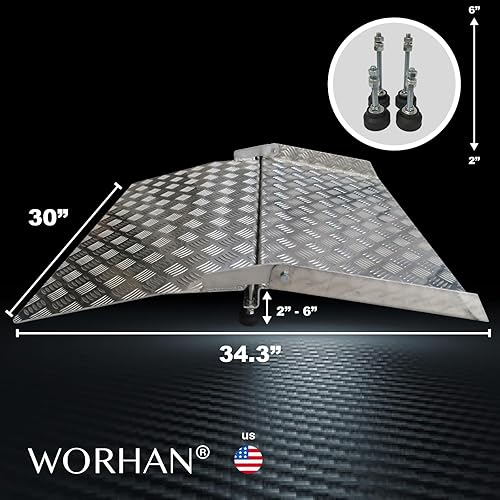 Miniatura 3 de WORHAN Rampa de umbral para silla de ruedas, plataforma de carga de aluminio rígido, altura variable, superficie antideslizante, 662 libras, puente