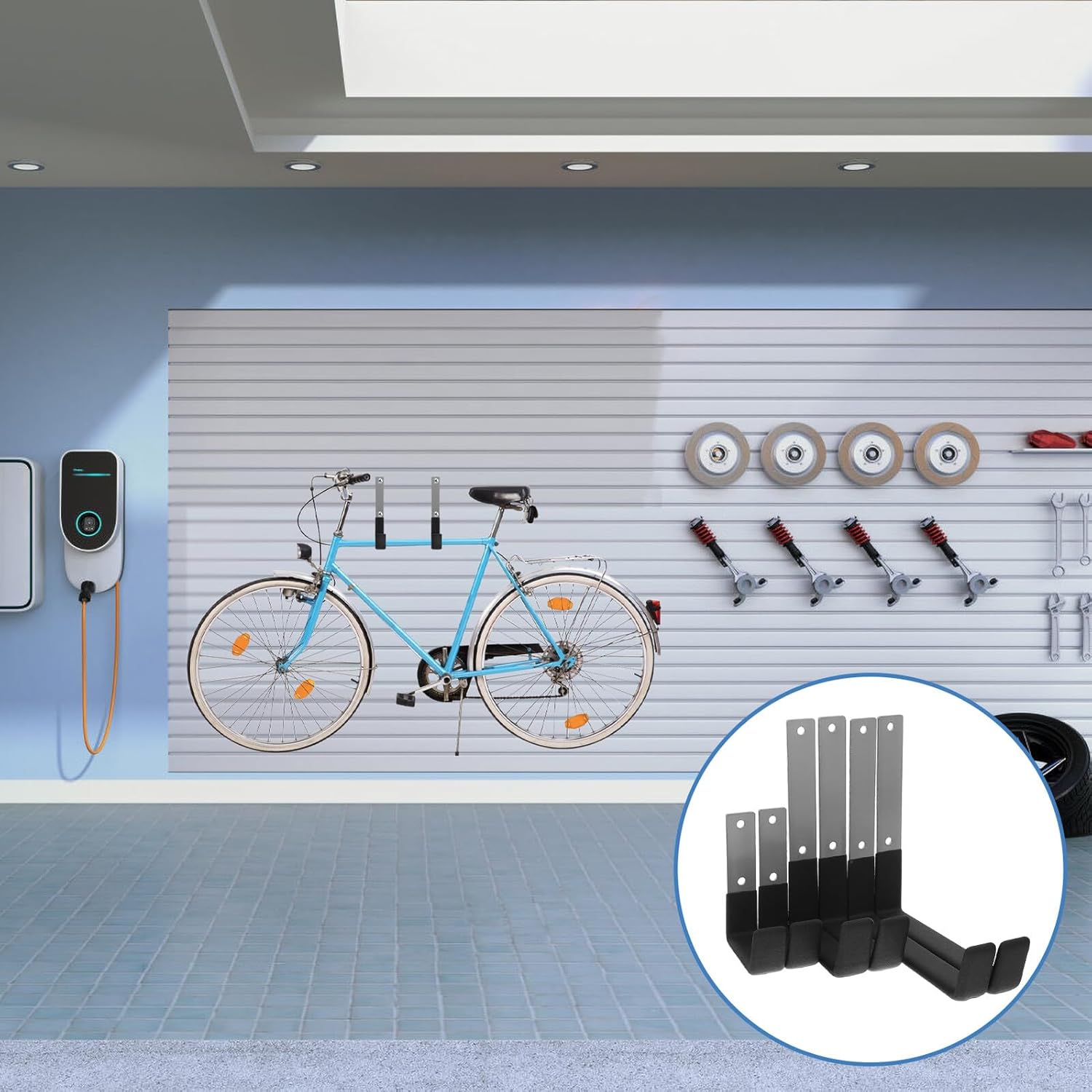 6pcs Heavy Duty Metal Wall Hooks for Garage Hanging Wall Mounted Storage Hooks for Tools Ladders and Garden Equipment with Accessories