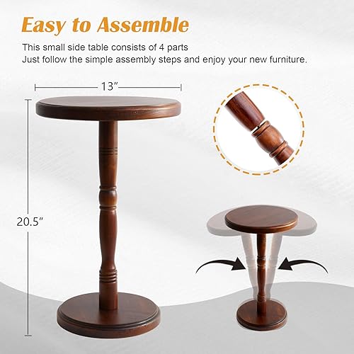 Miniatura 2 de LAPTAIN Mesa redonda para bebidas, mesa de pedestal de acento, mesa auxiliar de madera maciza para sala de estar, sofá, silla, expreso