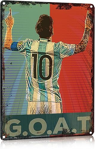 Letrero de metal de Lionel Messi de estilo vintage, G.O.A.T para bar deportivo, garaje y decoración de pared, 8 x 12 pulgadas, decorativo para