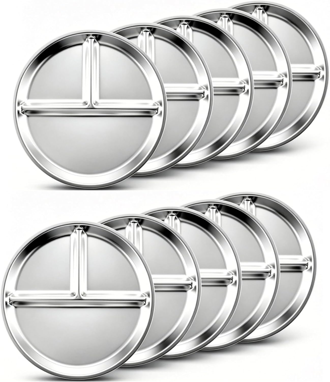 CAMBUY Stainless Steel Divided Plates 9 Inch 10 Pack Sectioned Plate Set