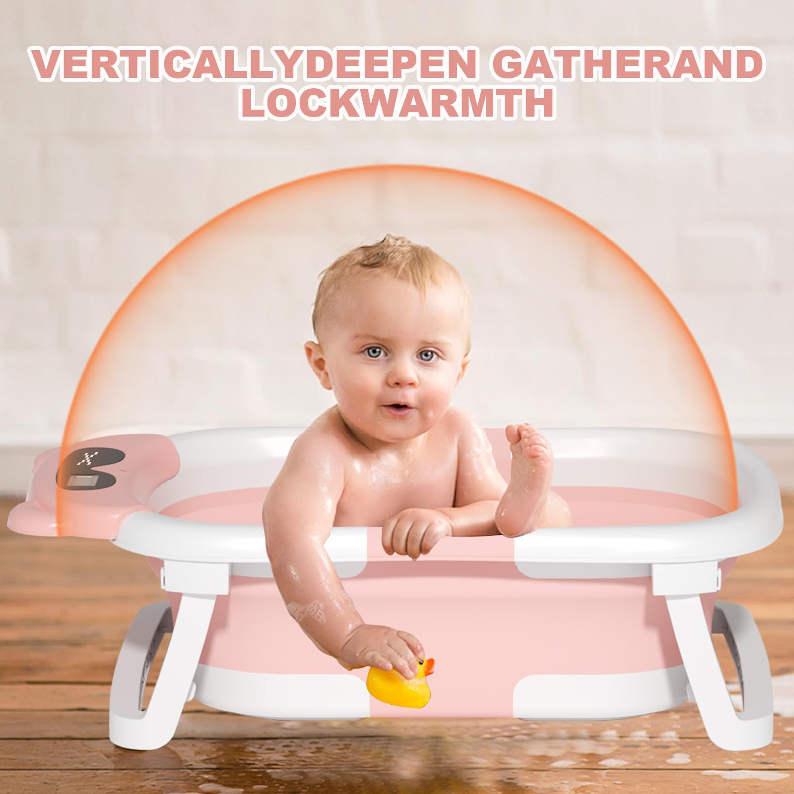 Vaschetta Bagnetto Pieghevole per Neonati e Bambini con Monitoraggio della Temperatura in Tempo Reale, Cuscino Morbido e Design Salvaspazio, Vasca da Bagno Portatile per Bambini da 0 a 36 Mesi