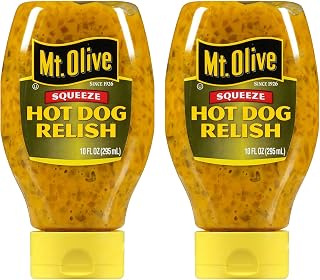 Mt. Olive Hot Dog Relish Squeezable Pack of 2 - 10 oz Bottles for Hot Dogs, Burgers & Sandwiches