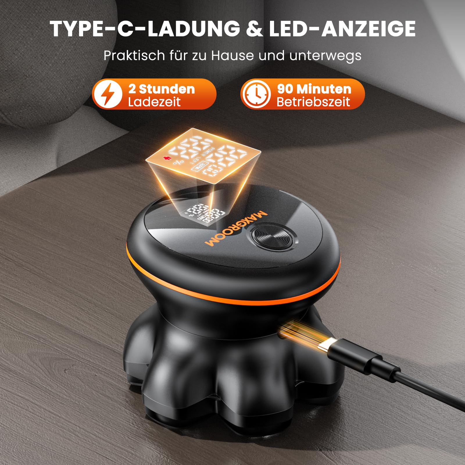 MAXGROOM Glatzen Rasierer Herren, Upgrade-7D Kopfrasierer Glatze, IPX6 Wasserdicht Glatzenrasierer, mit Magnetische Schwebender Kopf & LED-Anzeige, Ideal für Reise und Haushalt, USB-C Aufladung