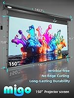 Vista 9 de Migo Pantalla de proyector desplegable de 150 pulgadas, material de cristal gris 2.0 ganancia 4K Ultra HD, montaje en techo con control remoto
