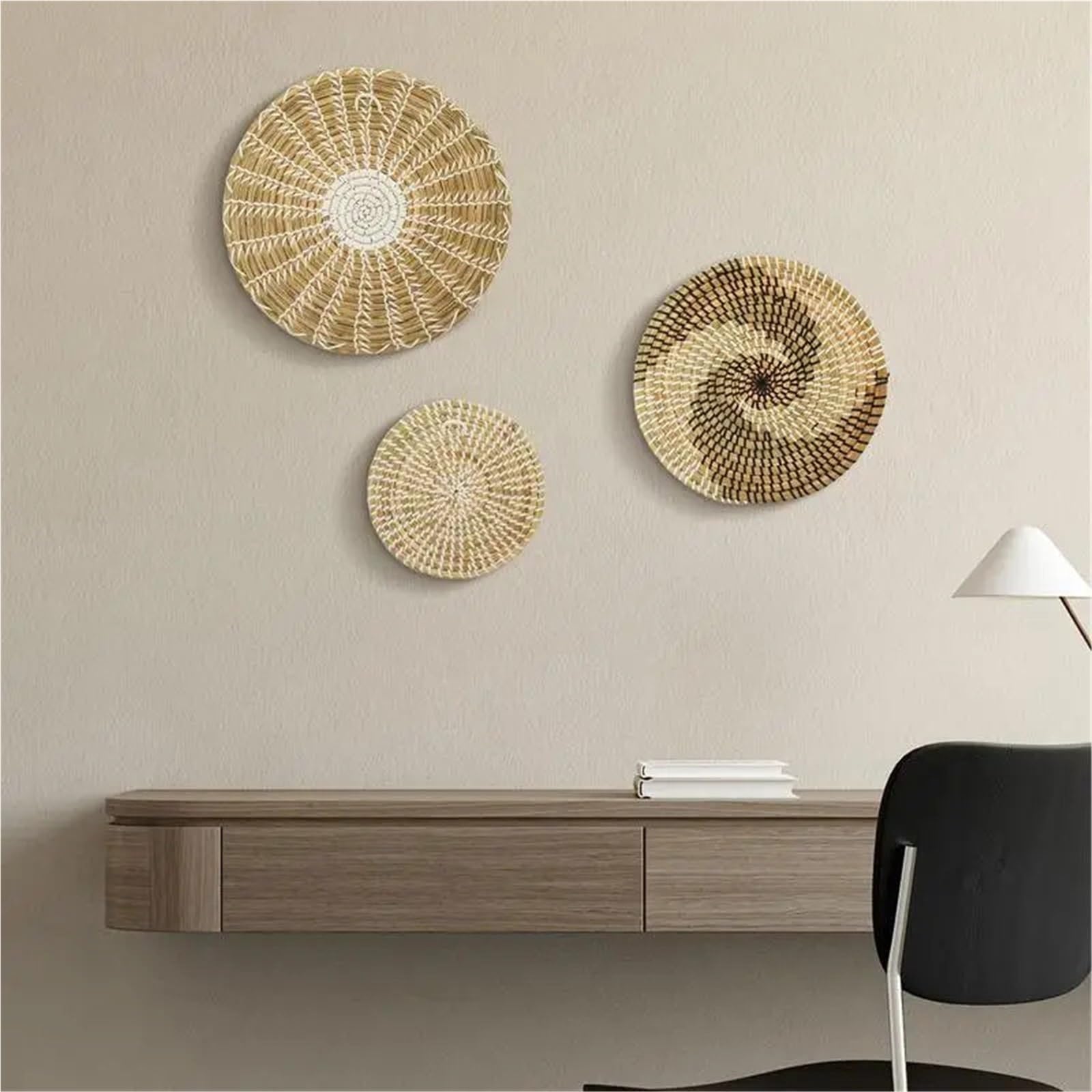 Cesta de pared de ratán Decoración De Pared Algas Marinas, Cesta Redonda Mimbre, Artesanías, Marco Colgante Tejido A Mano, 3 Uds