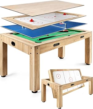 7Ft 4 in 1 Game Table, Pool Ping Pong Air Hockey Combo Table for Adults, 1-Min Switch, No Assembly Game Room Table