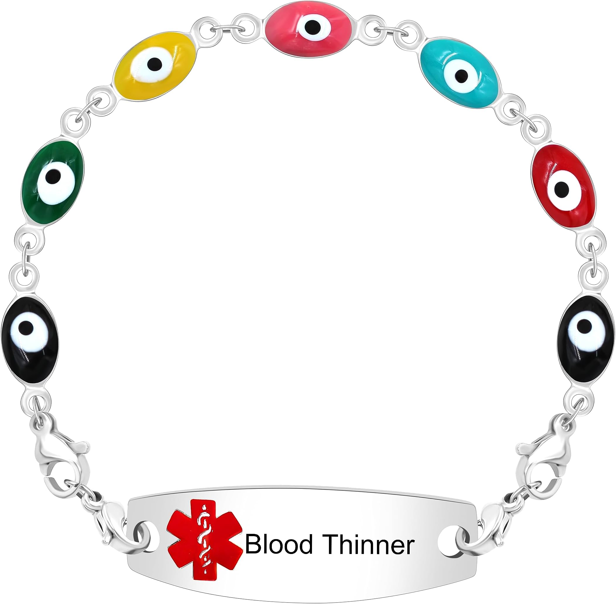 Medical Alert ID Bracelet Free Engraving for Women Enamel Evil Eye Stainless Steel Chain Medical First Aid Waterproof Bracelet Y3978