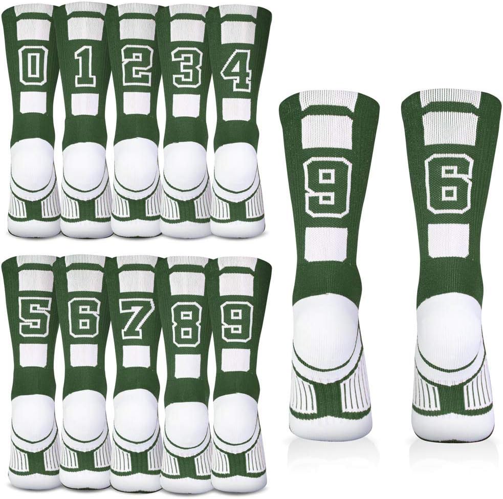 ChalkTalkSPORTS Custom Team Number Crew Socks | Athletic Socks Green | Choose Your Number - Image 6