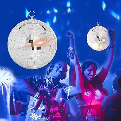 Miniatura 7 de Bola de discoteca de espejo colgante de 8 pulgadas: bolas de discoteca plateadas, bola de espejo con anillo colgante para decoración de fiestas
