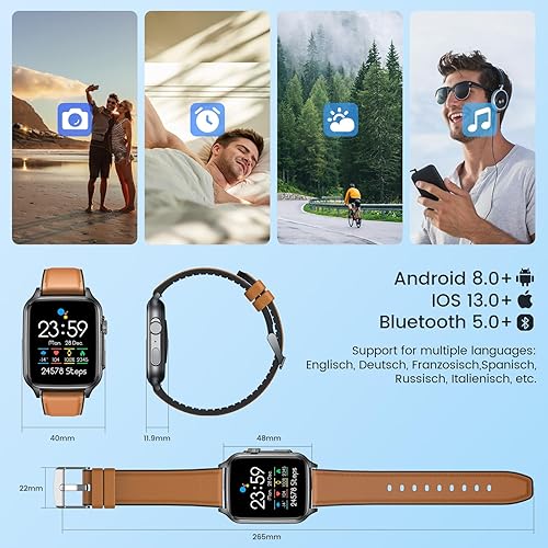 Miniatura 7 de Reloj inteligente para hombre, rastreador de actividad física relojes con pantalla táctil de 2.0 pulgadas, resistente al agua, para llamadas,
