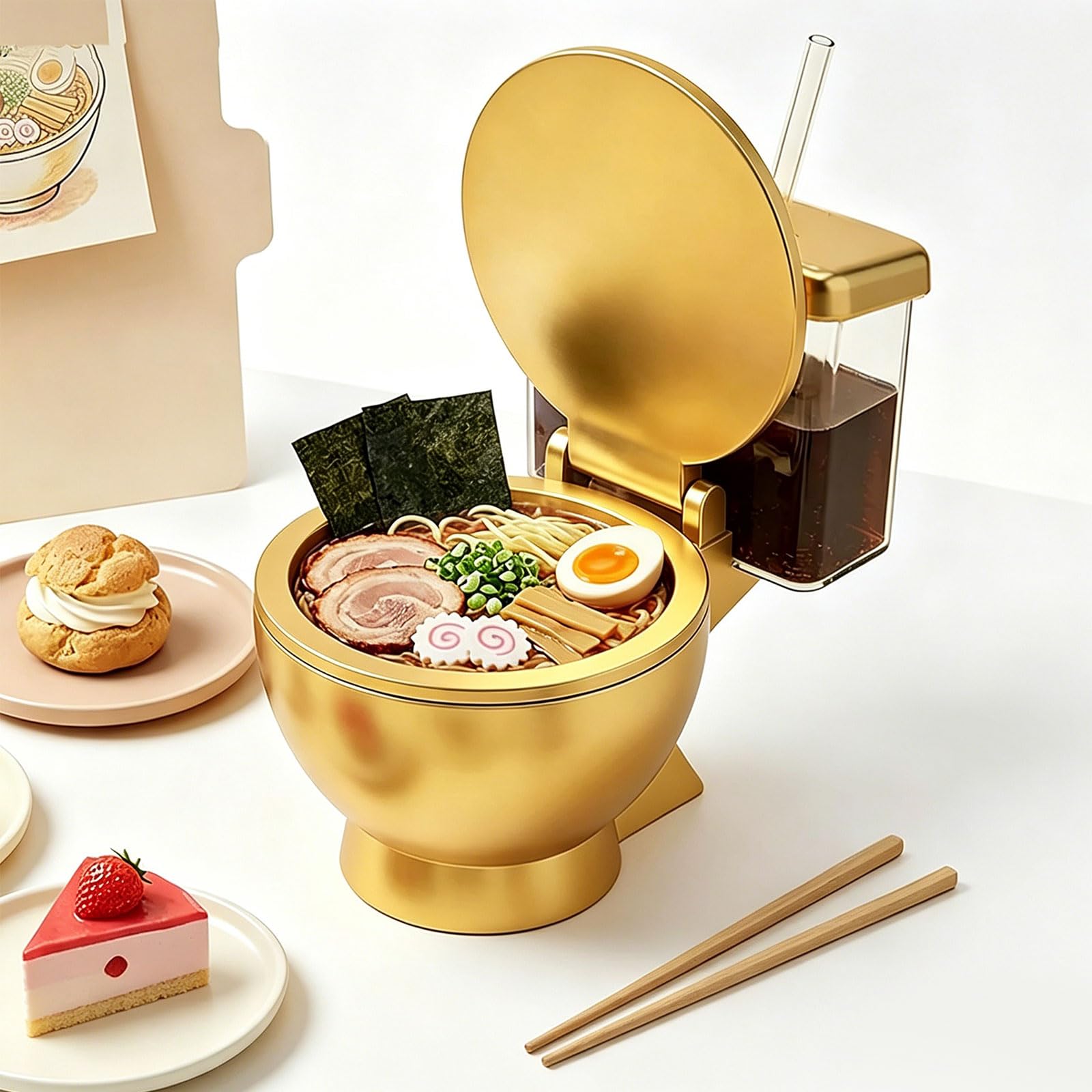 Gruppo ramen unico per tazza da toilette in metallo per pasti giocosi e ciotola per ramen novità facile da pulire