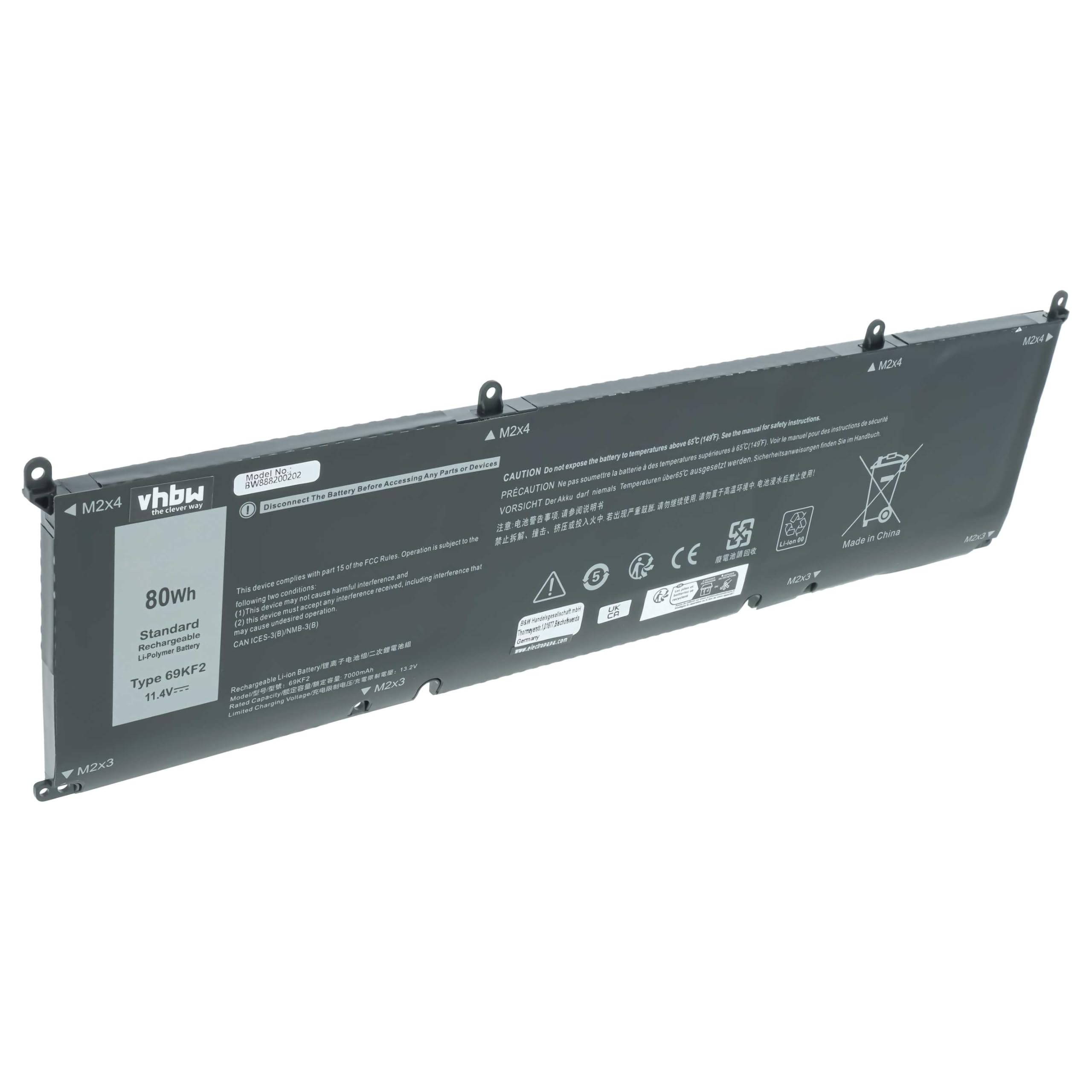 vhbw Zamiennik baterii do Dell 69KF2, 70N2F, M59JH do laptopa (7000 mAh, 11,4 V, litowo-polimerowy)