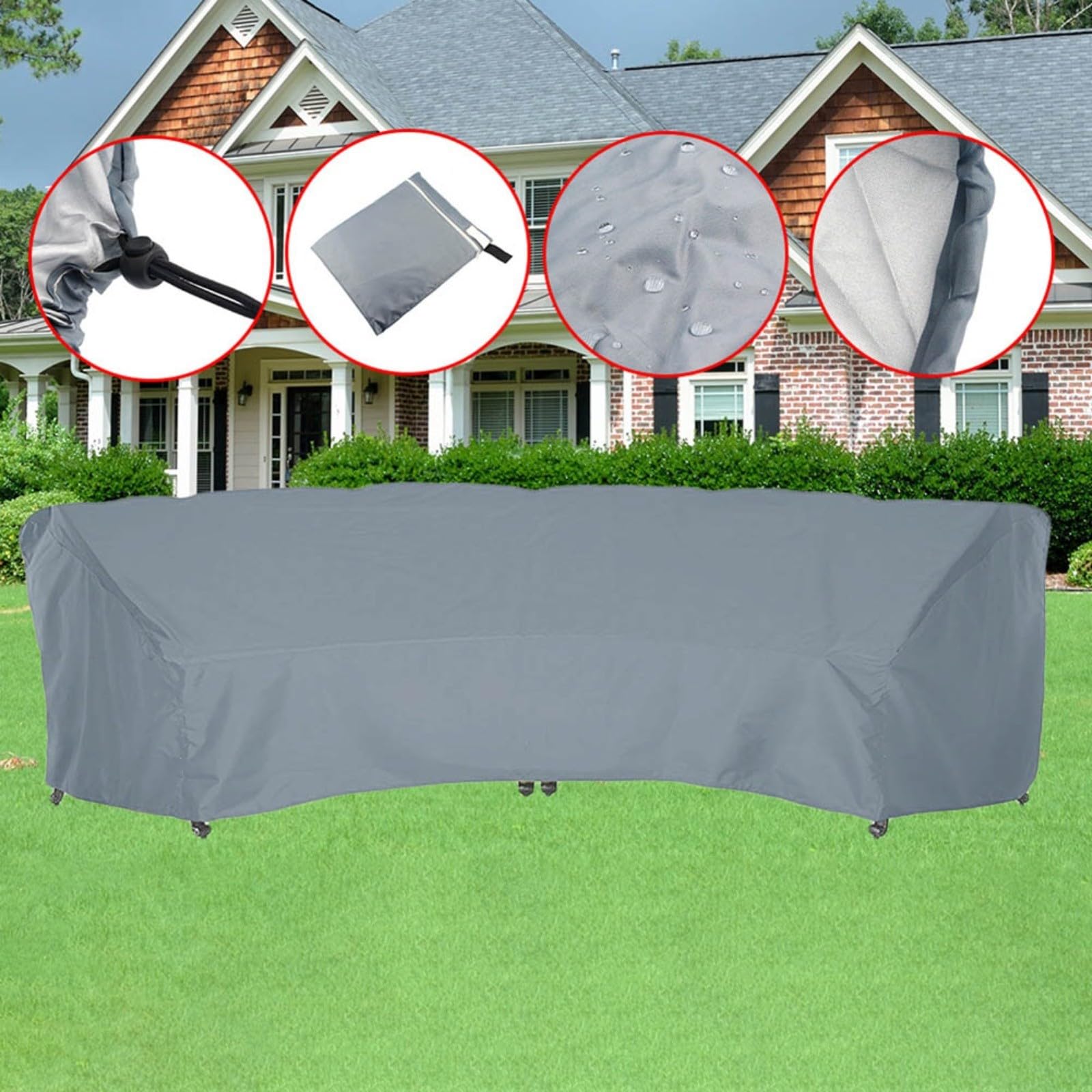 Protezione per mobili da esterno a semicerchio, in tessuto Oxford 210D, impermeabile, resistente, protezione per sedie da giardino, resistente all'acqua (305 x 99 x 91 cm)