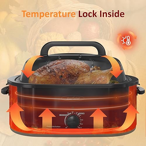 Miniatura 79 de Sunvivi Horno asador eléctrico de 24 cuartos de galón con tapa visible autohilvanado, horno asador de pavo con sartén y estante extraíbles, perfecto