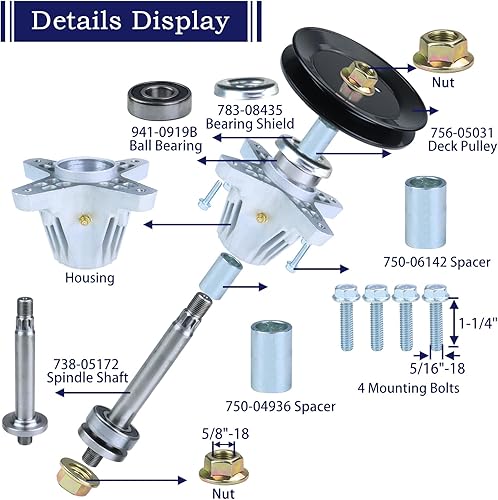 Miniatura 6 de Paquete de 2 conjuntos de husillo 918-06976A con polea tensora 756-05034A correa 954-05021 para Cub Cadet XT1-LT42, CraftsmanMTD CYT4220, CYT4220SE,