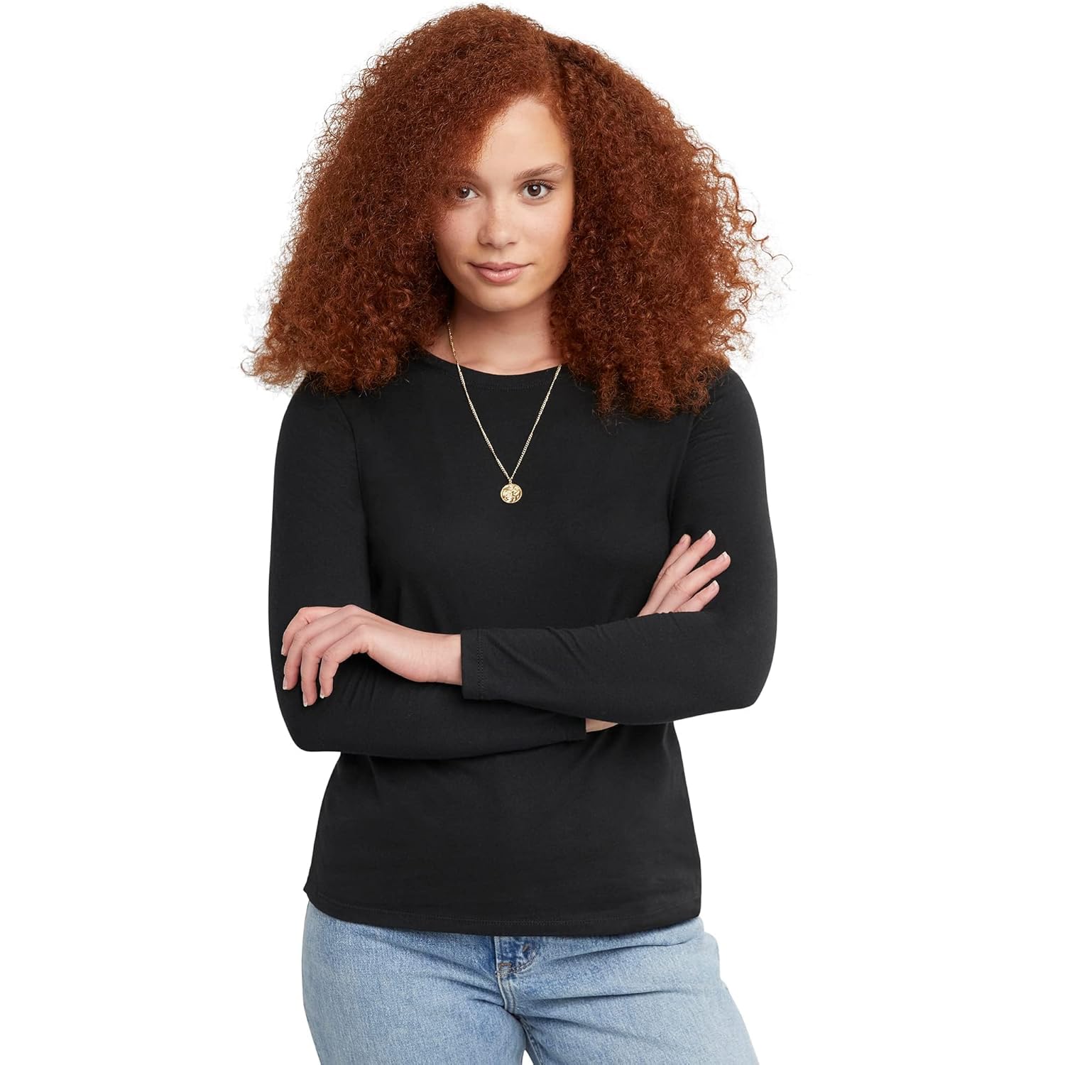 Hanes Womens Originals Long Sleeve Cotton T-Shirt Lightweight Crewneck Tee Modern Fit