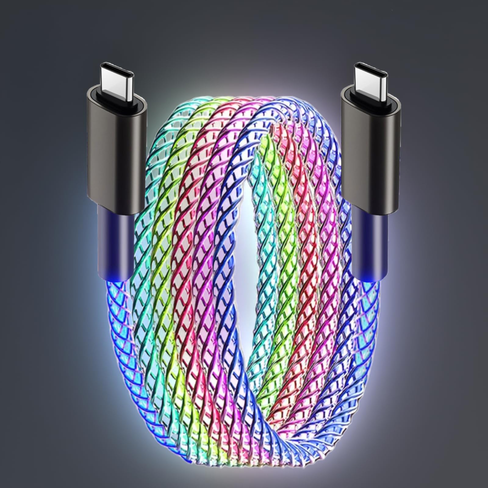 Cable de carga USB C a tipo C de 66 W, cable de carga rápida RGB colorido gradual tipo C para MacBook Pro, iPad Pro Air, iPhone 16 Pro 15 Pro Max 15 Plus, Galaxy S24/S23 Ultra (3.3 pies)