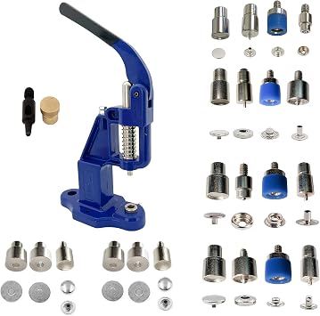 Hobby Trendy Favorite Starter Snap Buttons Rust Free Stainless Steel and Brass Bundle with Hand Press and Matching Dies Navy Press