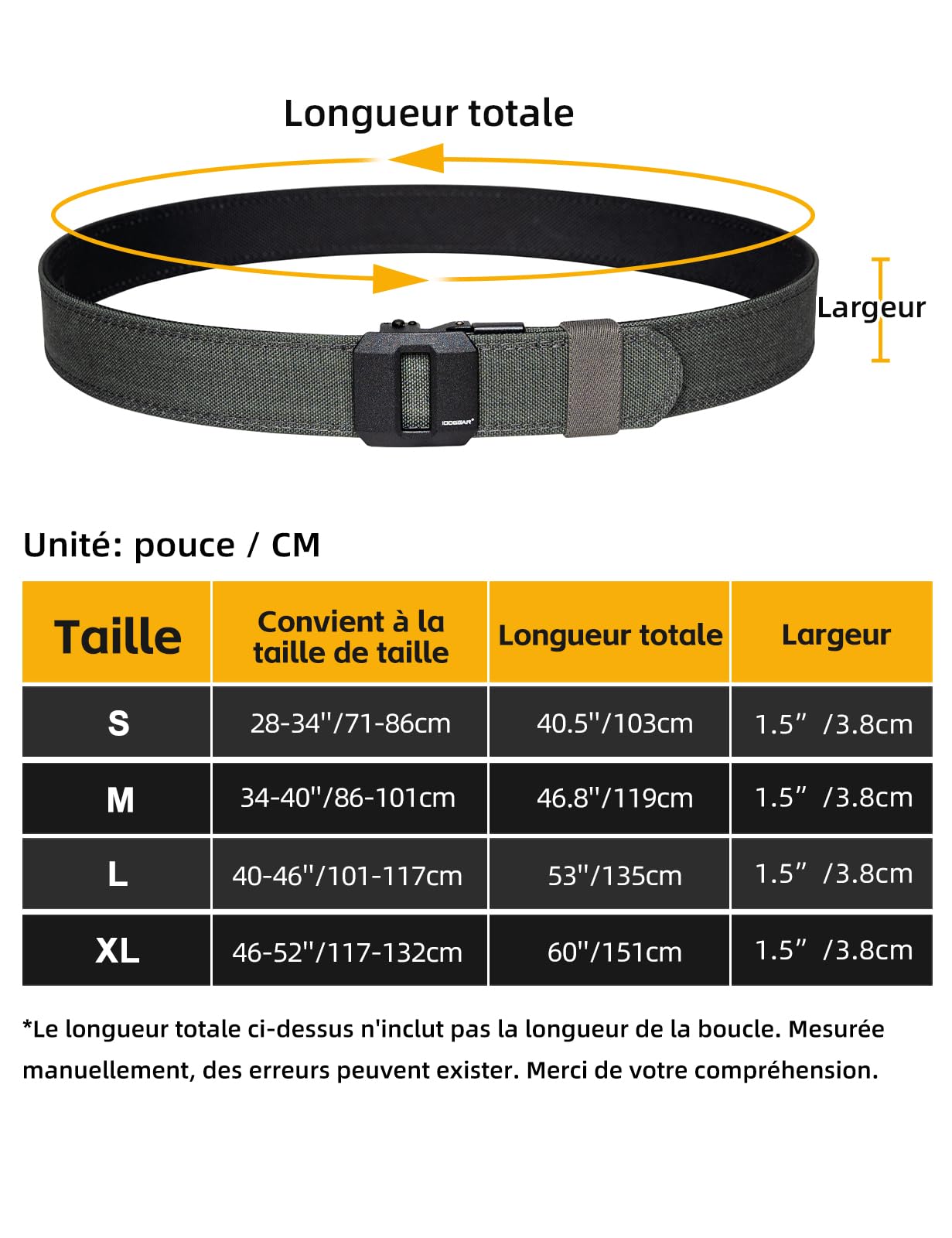 IDOGEAR Cintura tattica per pistola 1,5'' EDC Cinghia rigida per impieghi gravosi 38 mm in nylon cintura di utilità cintura a cricchetto rinforzata per trasporto occulto