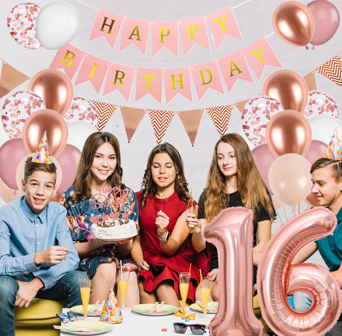 Decorazioni Per Festa Di 13° Compleanno: Palloncini Oro Rosa E Striscione "Ufficialmente Adolescente" Per Ragazze - 3