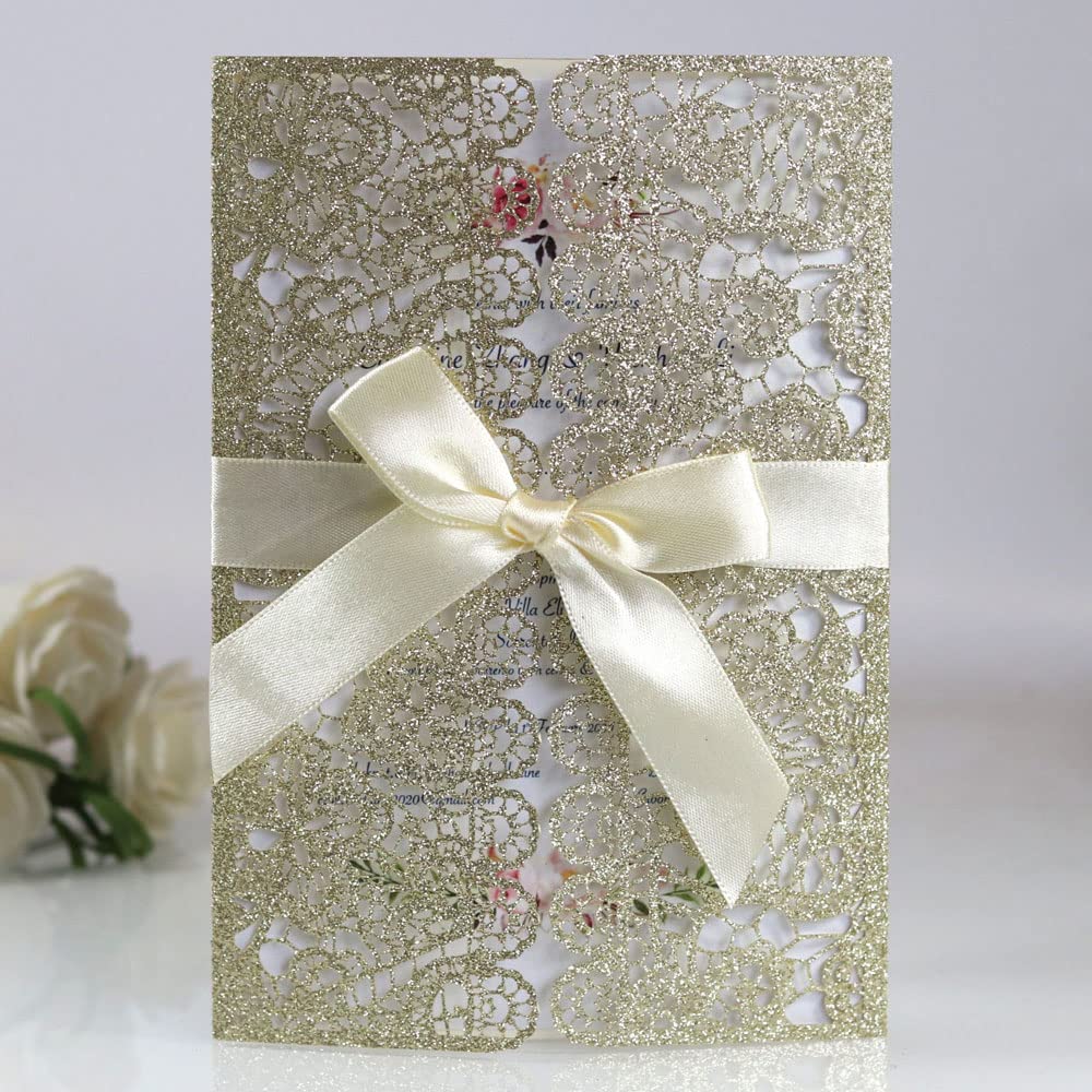 Invitation de mariage en dentelle avec insert scintillant facile à imprimer