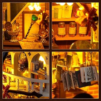 DIY Miniature House Kit, European Style Book Nook Kit, Illusion Mirror Design Miniature Dollhouse Kit, Booknook Bookshelf Desktop Decor Model Building Creativity Gift for Women and Adults